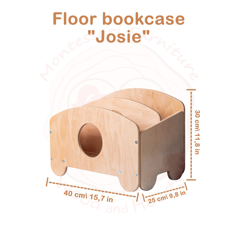 Wooden Bookcase for Toddlers, Portable Box "Josie"