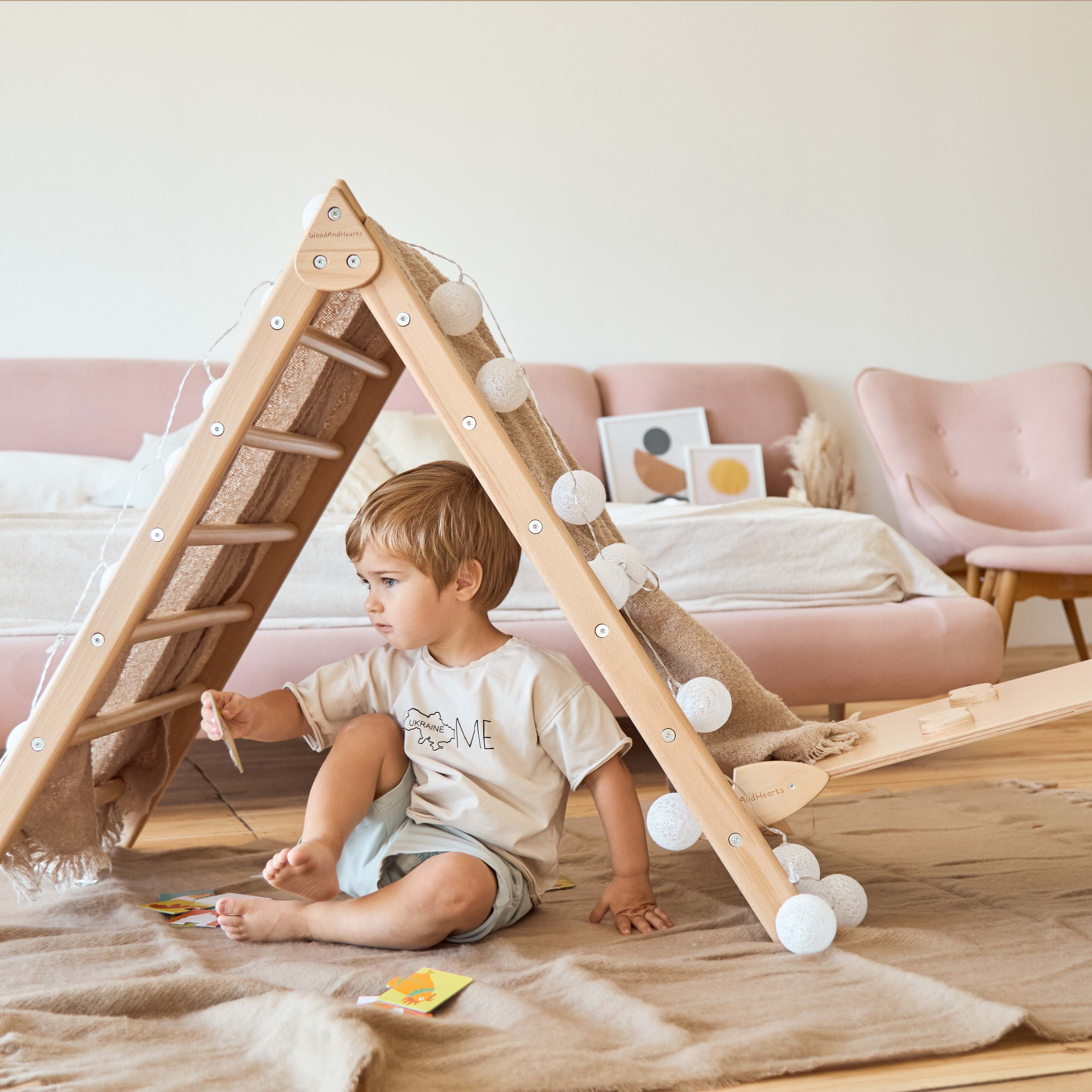 Scandinavian Set of three Climbers: Triangle, Ramp and Trapeze, N.Wood color