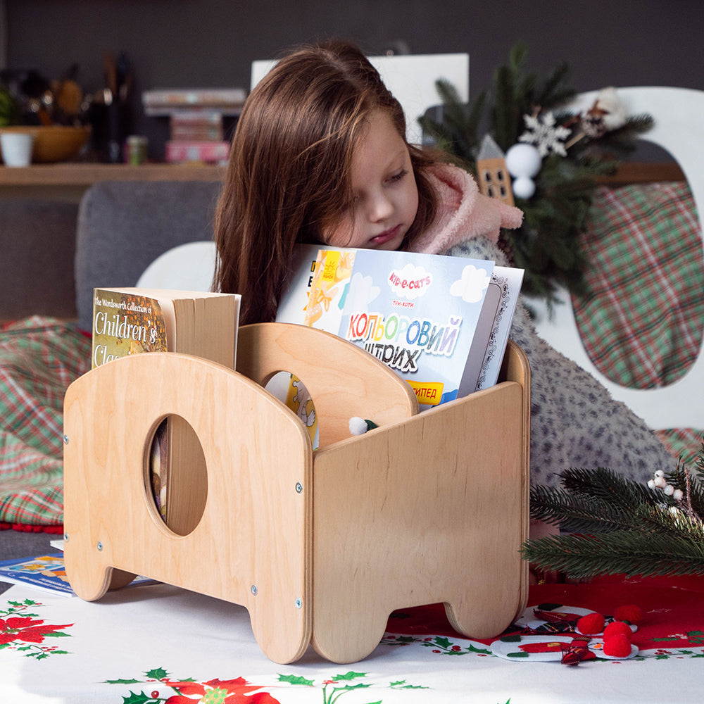 Wooden Bookcase for Toddlers, Portable Box "Josie"