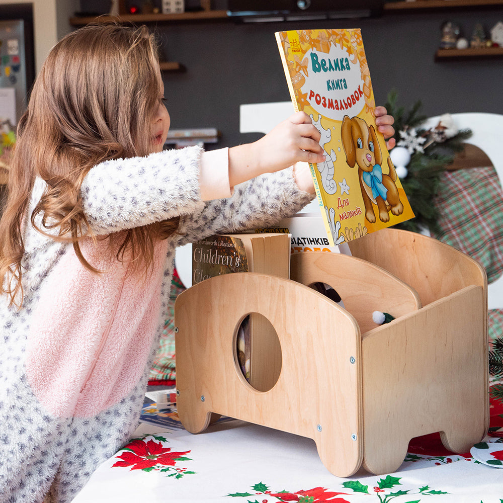 幼児用の木製本棚、ポータブルボックス「ジョシー」